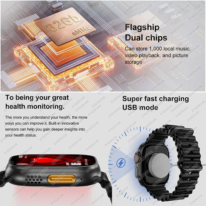 DT Ultra 3 Smartwatch Amoled Screen 4GB MP3 MP4 Player Bluetooth Network Sharing APP Store ChatGPT Smart AI Watch Men Sportwatch