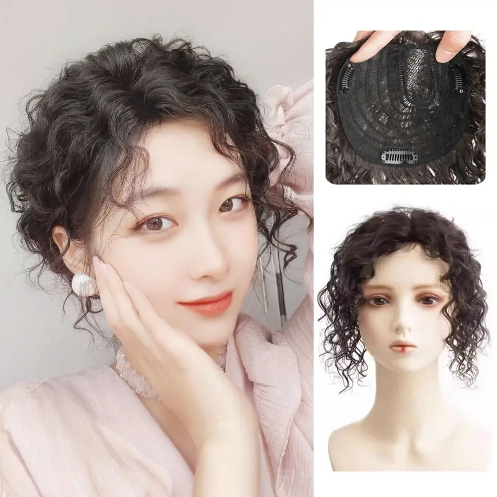 

Synthetic Wig Women's Hair Piece Fluffy Corn Silk Wool Curl Wig Head Top Hair Patch No Trace with Toupee Short Curly Hair