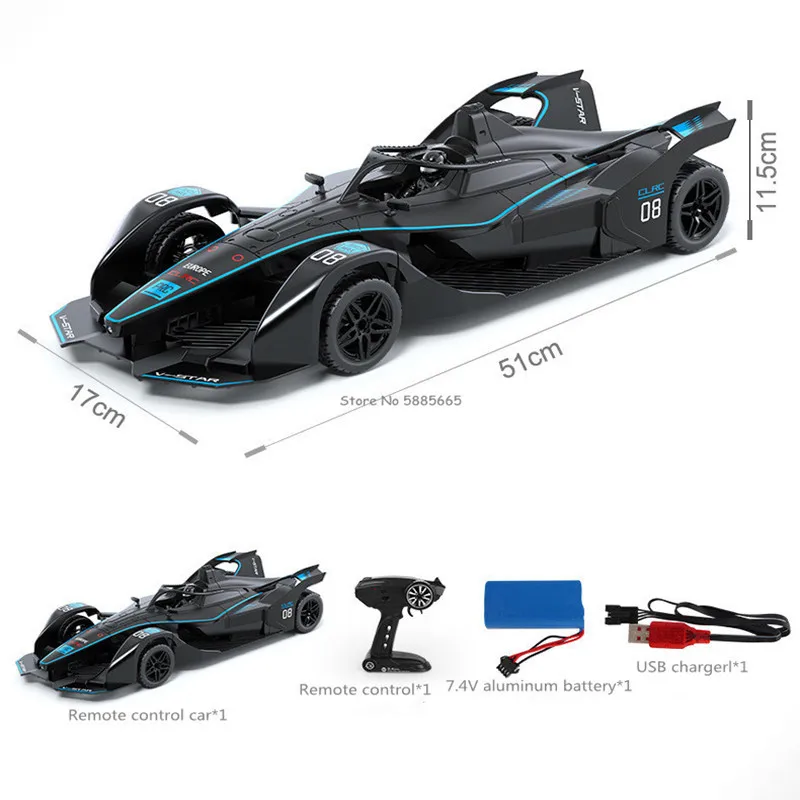 F1レーシングカー,リモコン付き,1:10スケール,大型,4輪幅51cm,LED照明,rcレーシング