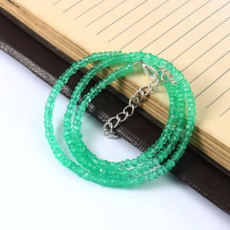 Natural Colombian Emerald Bead Necklace: Faceted Rondelle Gemstone, 18 Inch