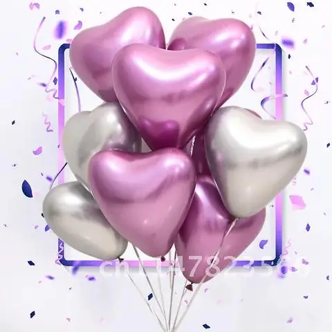 10 pieces 12 inch Thick Chrome Metallic Colors New Heart Metal Pearl Latex Balloons Inflatable Air Balls Globos Birthday Party