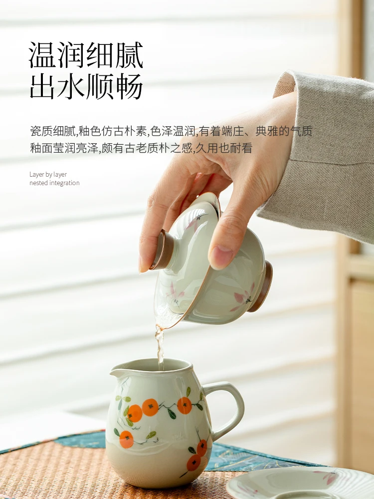 Grass Gray Pure Hand Drawing Pink Orchid Cover Teacup Porcelain Set Large Single Three Pieces Making Bowl