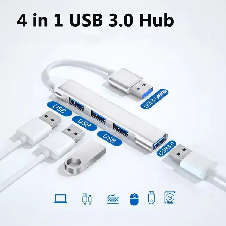 USB 3.0 Hub USB Adapter for Xiaomi Macbook 4Port USBA Splitter for Computer Laptop PC Multiport SuperSpeed Docking Station