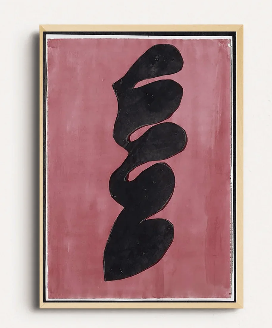 1pc frameless Canvas Painting Abstract Black Shape Wall Art Canvas Prints, Dusty Pink Minimalist Posters, Modern Decor for Livin