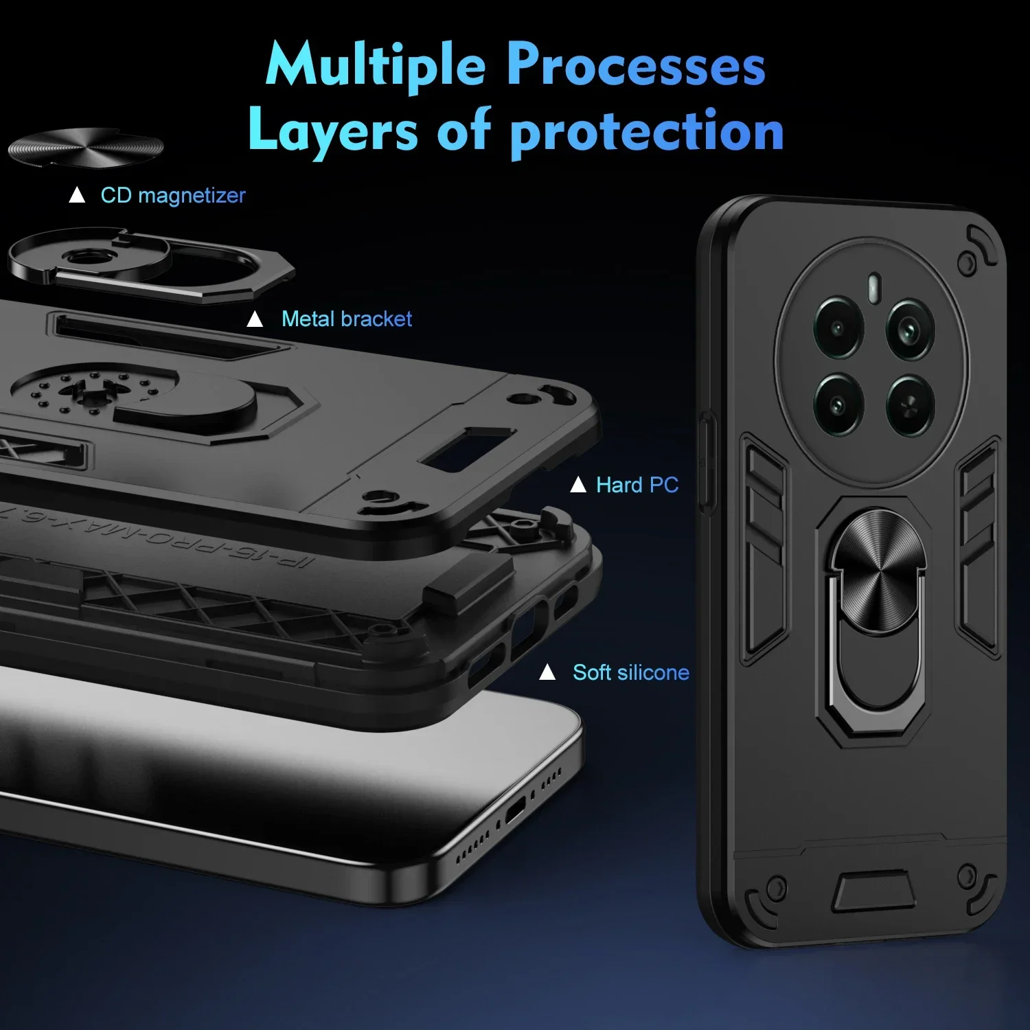 Magnetic Bracket Shell for Realme 12 Pro Plus 11 X 10 9 Pro C65 4G 5G Narzo 70 Pro V50 C55 C53 C51 N55 N53 Anti Fall Armor Case
