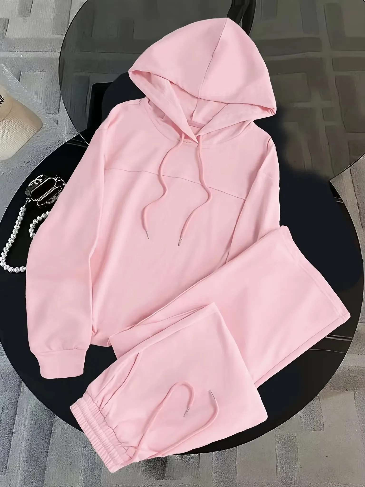 

Spring/Summer 2026 Casual Sportswear Set Slimming Hoodie Wide Leg Pants Two-Piece Fashionable Comfortable Gym Workout Clothing