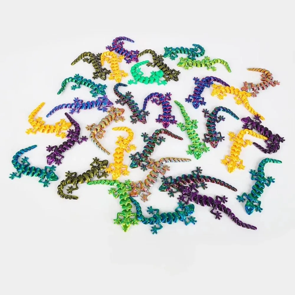 20Pcs Creative 3D Printed Gecko Model Simulation Rotatable Movable Joints Animal Model Lifelike Flexible Mini Gecko Figurine