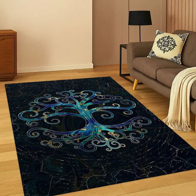 Tree of Life Nordic Mythology Yggdrasil Nature Cartoon Carpet Rug for Bedroom Living Room Sofa Doormat Home Decor,Non-slip kid