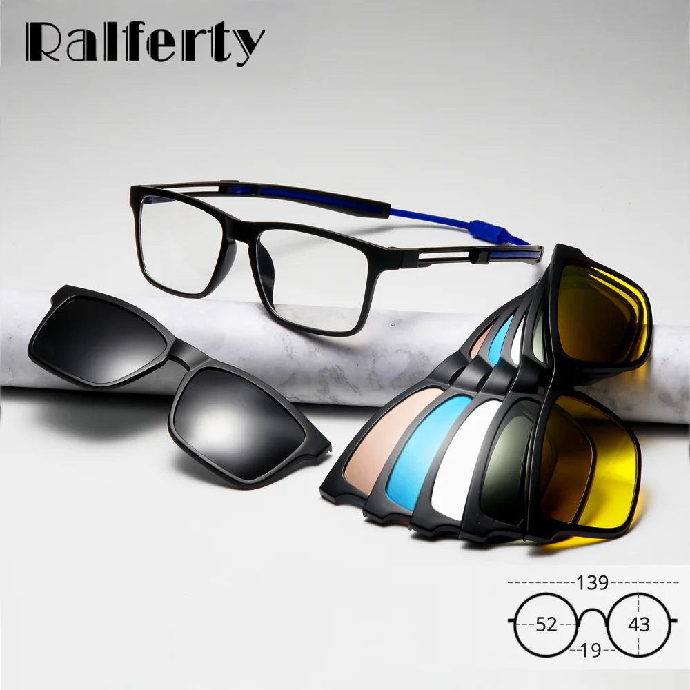 Ralferty Men Eye Glasses Frame Optical Magnet Clip On Sport Prescription Sunglasses Women Anti Blue Square Hanging Neck Eyeglass
