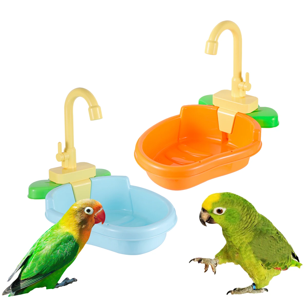 Plastic Parrot Bath Basin Automatic Bath Box Small Bird Cage Bathroom Multi-Functional Bird Toy Bath Basin Set Bird Supplies 1Pc