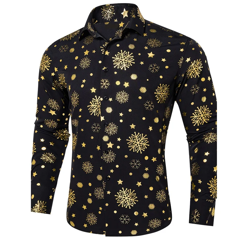 3D Printed Merry Christmas Hawaiian Shirts Men Colorful Snowflake Pattern Aloha Shirts Casual Loose Long Sleeve Blouse Lapel Top