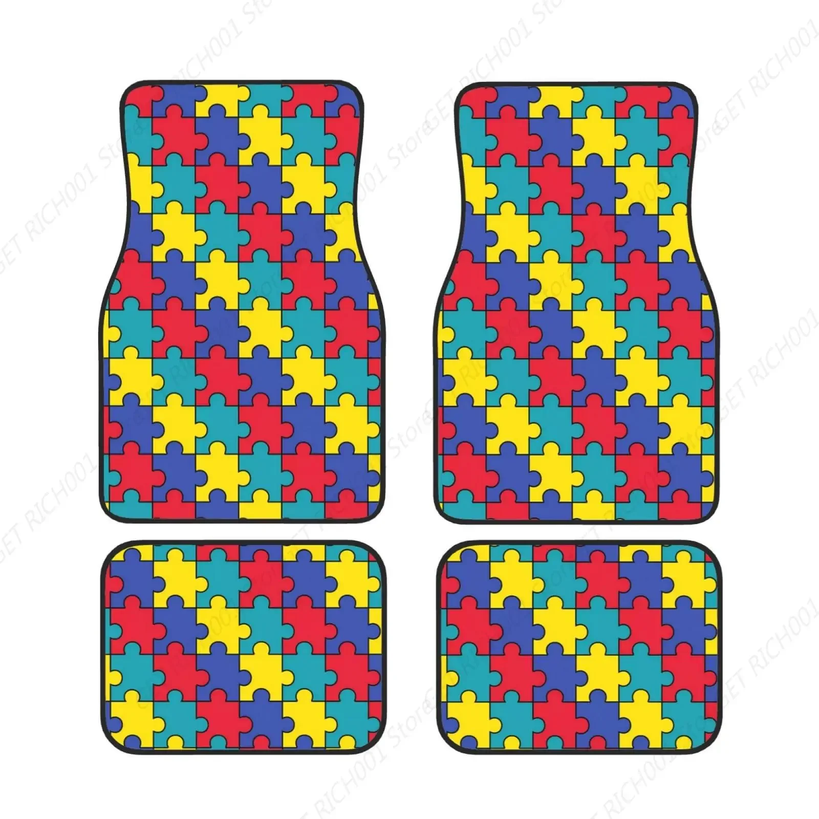 

Juego alfombrillas para pies coche, rompecabezas concientización sobre el autismo, juego 4 piezas, accesorios para automóvil