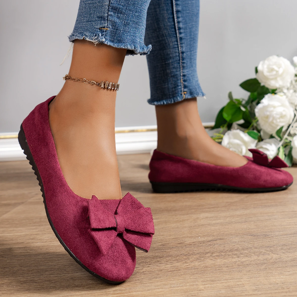 Women Flats Bow Fashion Suede Loafers Walking Dress Shoes Casual for Women Spring Casual Shallow Sneakers Women Zapatos De Mujer