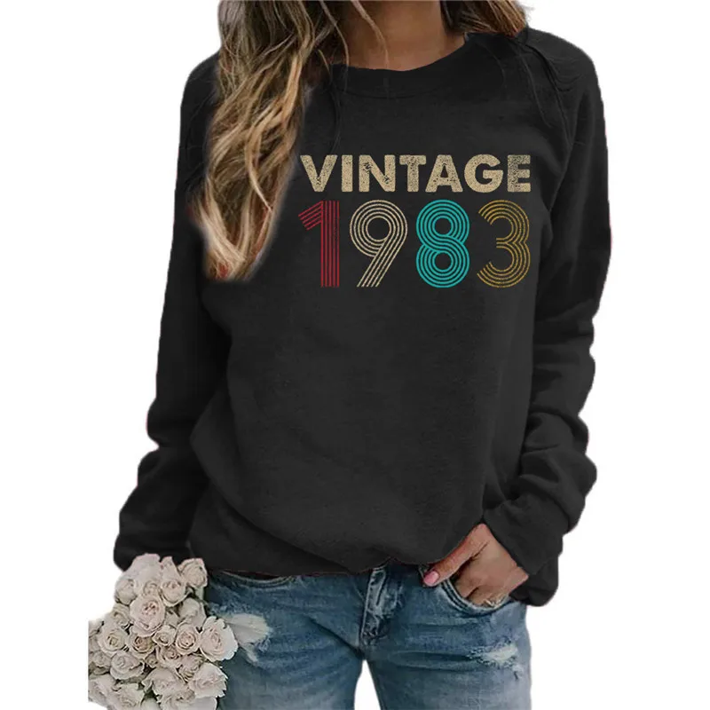 

VINTAGE 1983 Printed Hoodies Women Fleece Long Sleeve O Neck Loose Sweatshirt Girls Women Hoodie Pullovers Winter