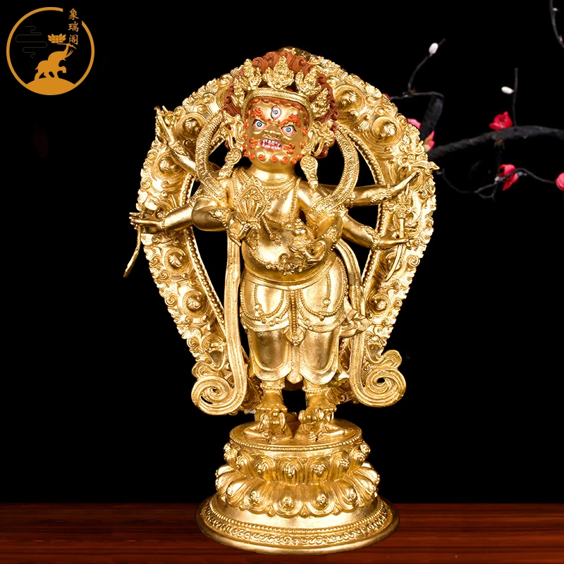 Tantra Tibetan Buddha worships the bronze black sky god of wealth bronze and white six-armed Mahagala Protector Buddha statue