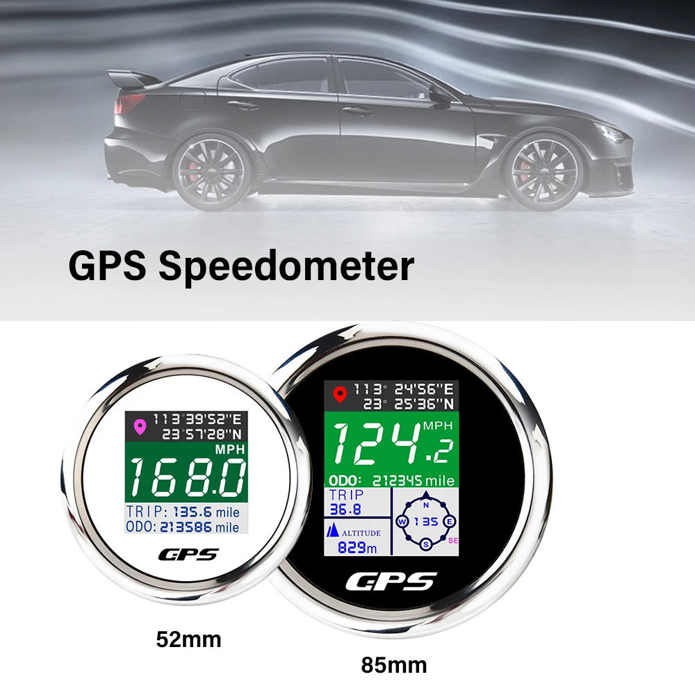 Waterproof 52mm 85mm Digital GPS Speedometer ODO with Longitude Latitude Altitude with Adjustable MPH Knots km/h for RV Car Ship