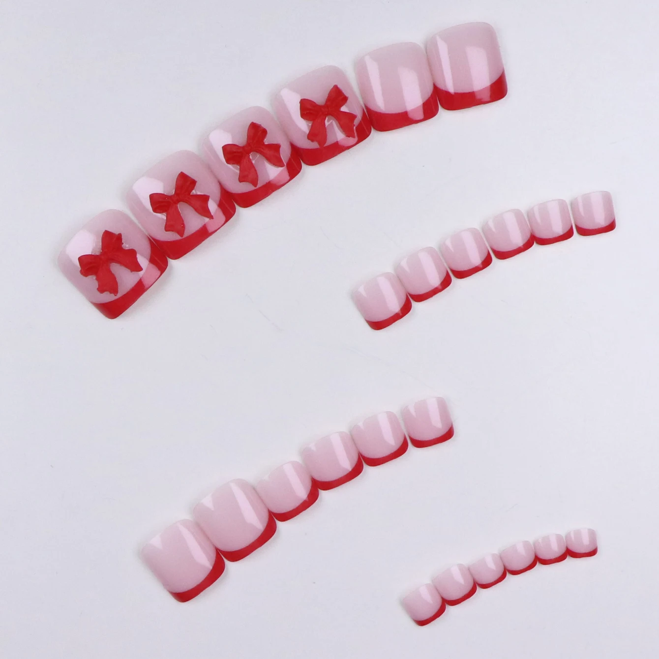 24개 레드 엣지 보우 디자인 네일 팁 세트, 1개 네일 파일 & 1개 네일 글루 스티커 키트 포함, 당신의 룩을 업그레이드하세요