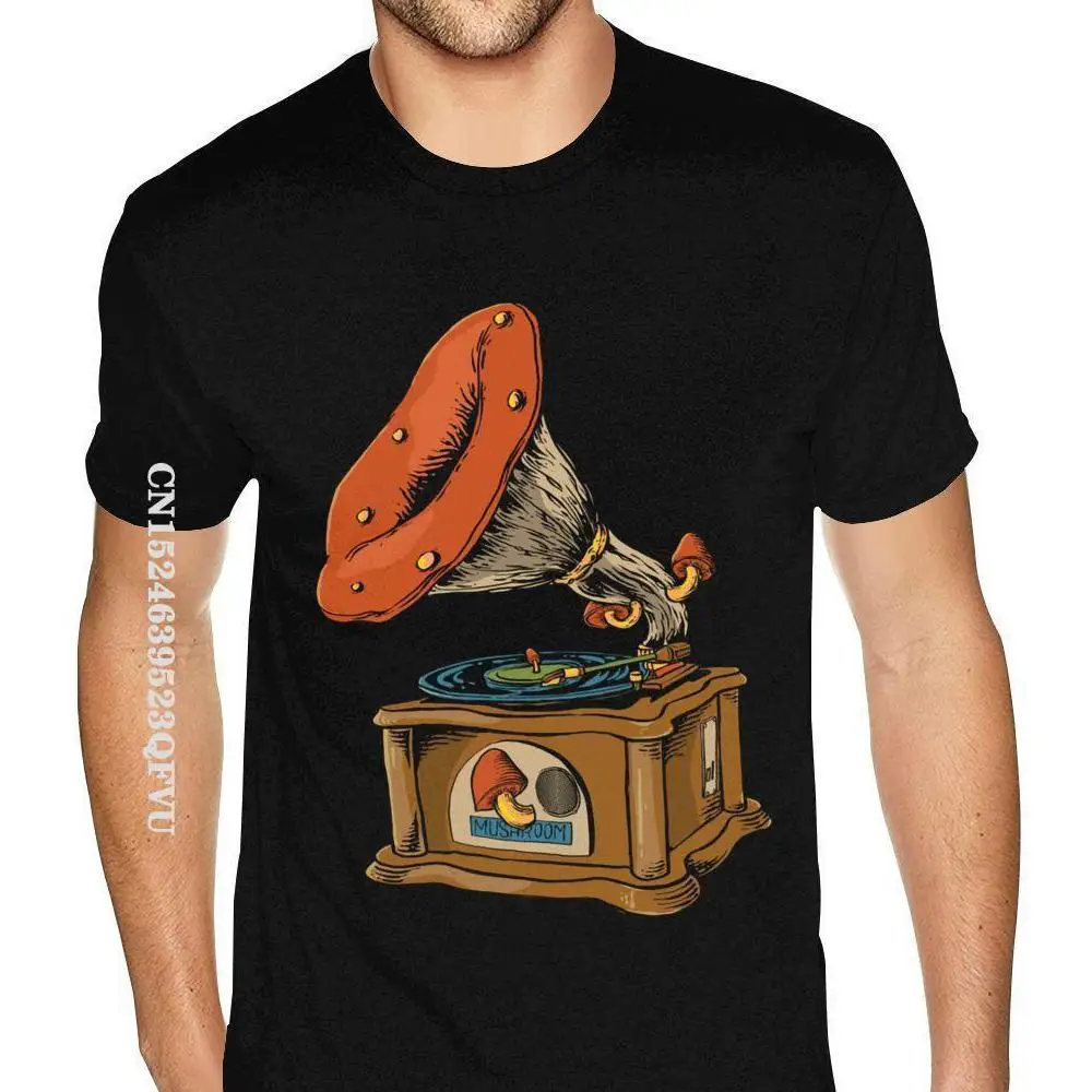 Gramophone Mushroom -Mushroom Lover Tee Shirts Youth America Brand T Shirt Mens Cheap Brands Official Vintage Tee Shirt