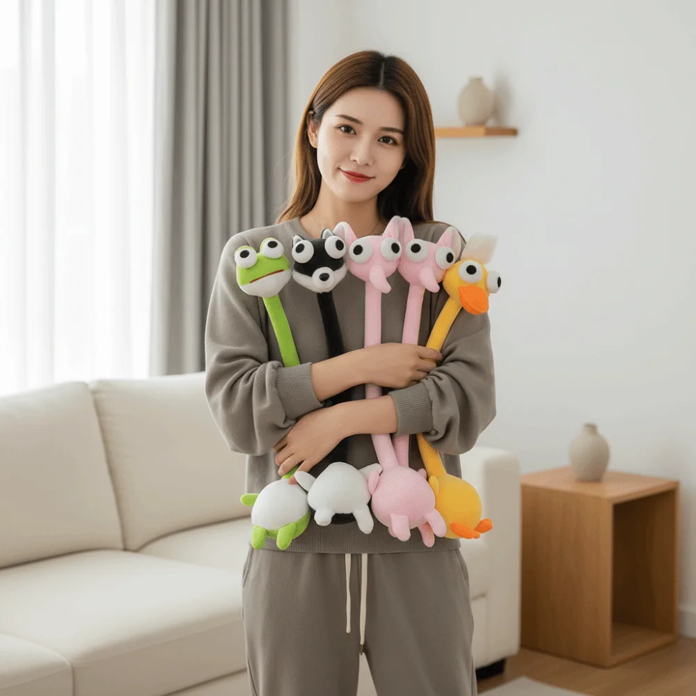 Cute Style Funny Design Long Neck Key Chain Frog Cartoon Giraffe Bag Pendant Elephant 48-52CM Pink Pig Pendant Strap Accessory