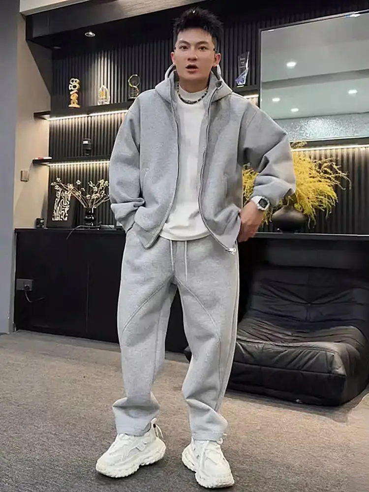 

Fall New Heavyweight Air Cotton Sportswear Casual Set Men's Hoodie Jaet Sweatpants Whole Set Long Sve Cotton Polyester