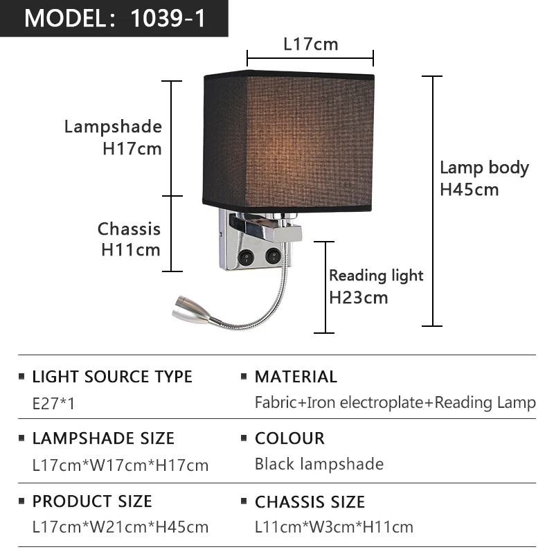 Modern LED Wall Lamp American Fabric Retro with Switch USB Interface Reading Lamp for Living Room Hotel Bedroom Bedside Lamp image 3
