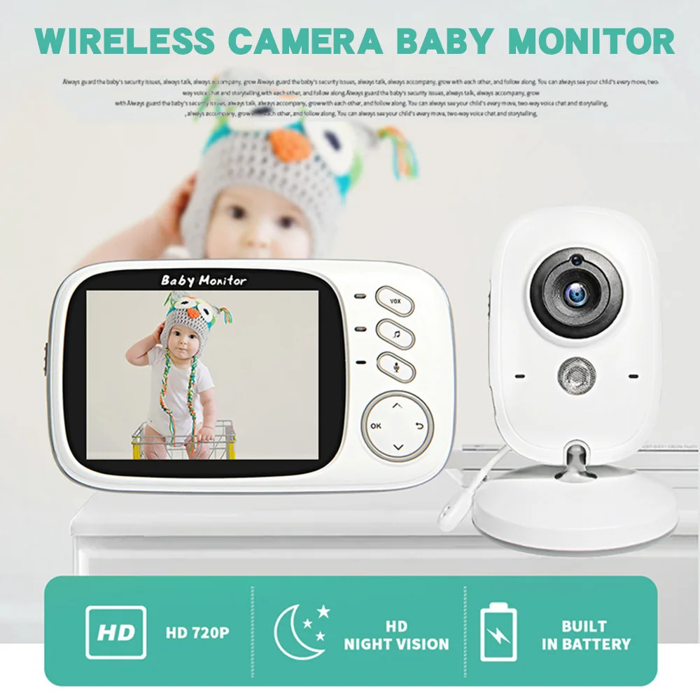 Video Baby Monitors 3.2 Inch LCD Lullabies Night Vision Two Way Intercom Babysitter Cry Detection Nanny Temperature Babyphone