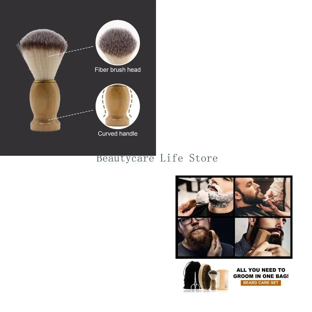 652C 4pcs Men Beard Care Set Boar Bristle Brush Scissors Mustache Comb Styling Tool