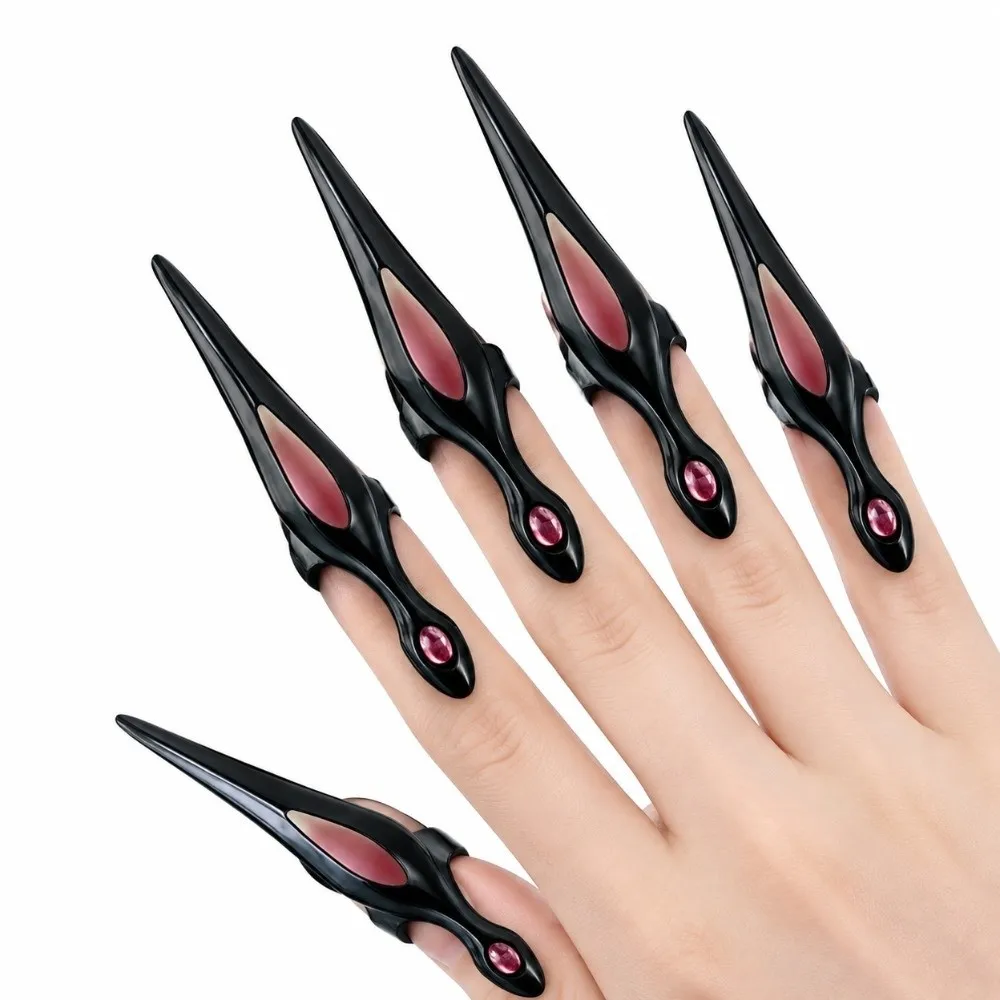 5Pcs Punk Claw Nail Rings Dark Aesthetic Neutral Fingertip Ring Gothic Abstract Single Armor Nail Rings Carnival