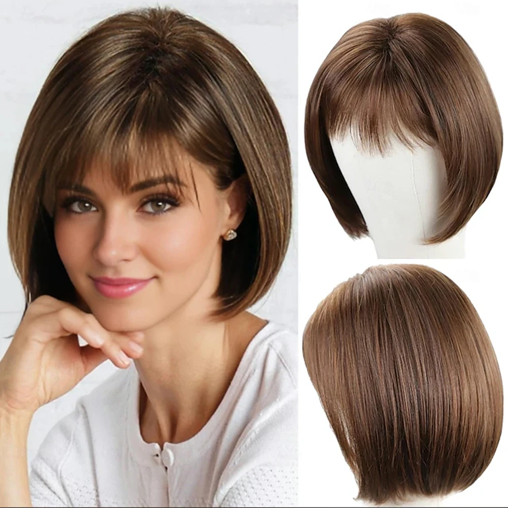 HAIRJOY Synthetic Hair Short Brown Bob Wigs with Bangs for Women  Daily Party Wig