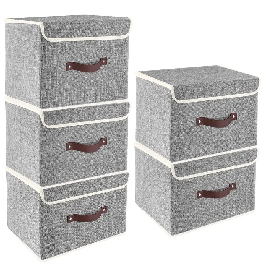 

Foldable Storage Boxes with Lids 5 Pack Fabric Storage Bins with Lids, Closet Organizers for Clothes Storage, Room Organization,