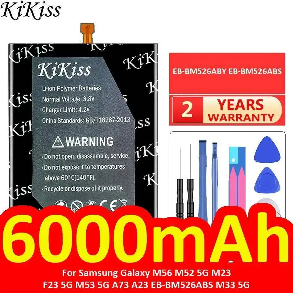 

Аккумулятор мобильного телефона 6000 мАч долговечный EB-BM526ABY EB-BM526ABS для Samsung Galaxy M56 M52 5G M23 F23 M53 A73 A23 M33