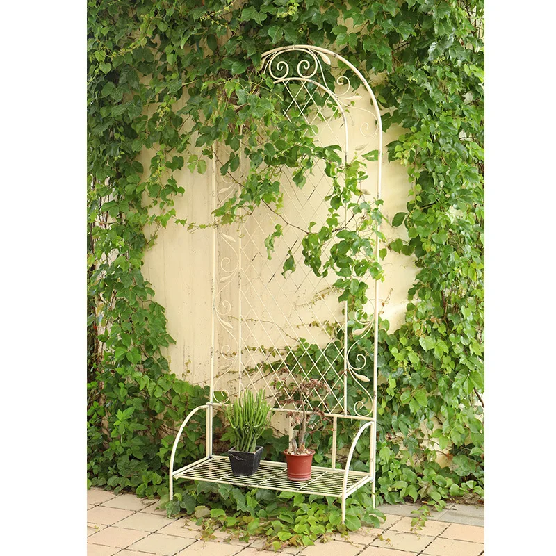 American old wrought iron tray floor insert climbing vine bracket, balcony bird grid screen rose garden climbing frame