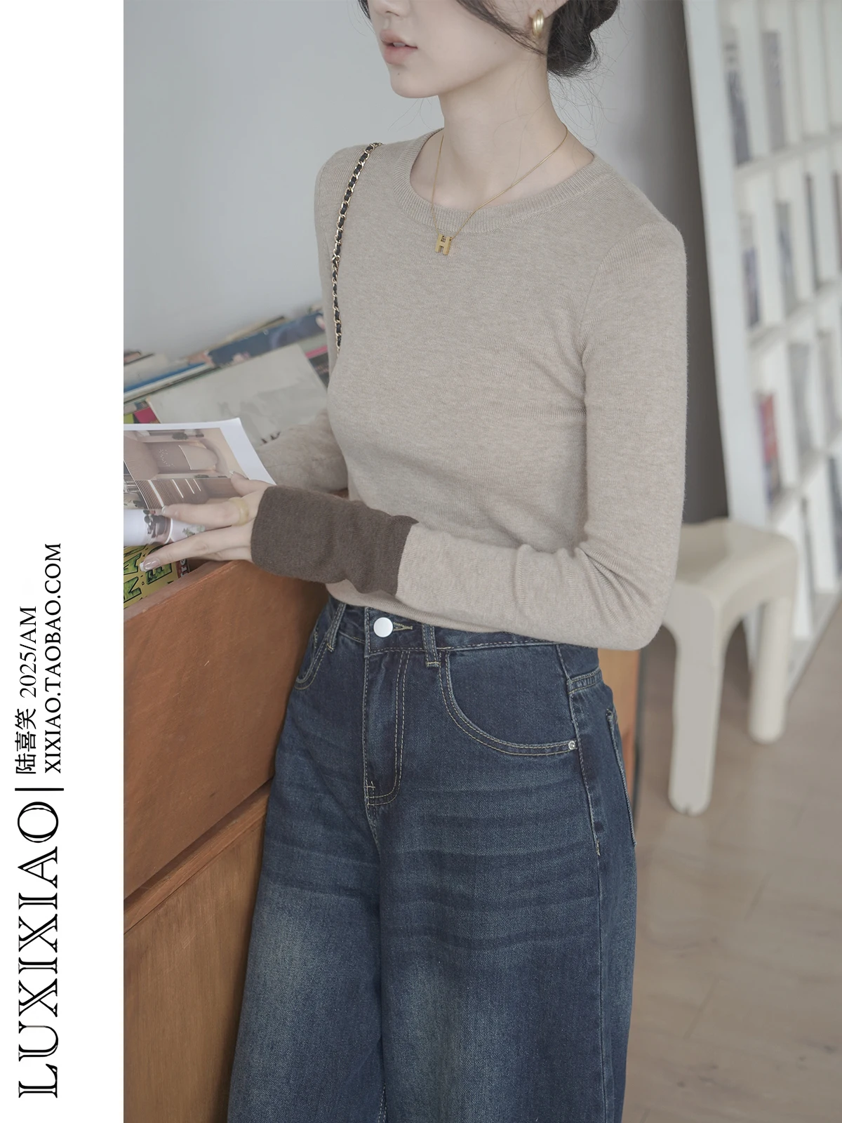 

LUXIXIAO Women's Knitted Sweater round Ne Pullover Slim Fit Base Layer irt Outerwear Design Sense Casual Sle Knitwear