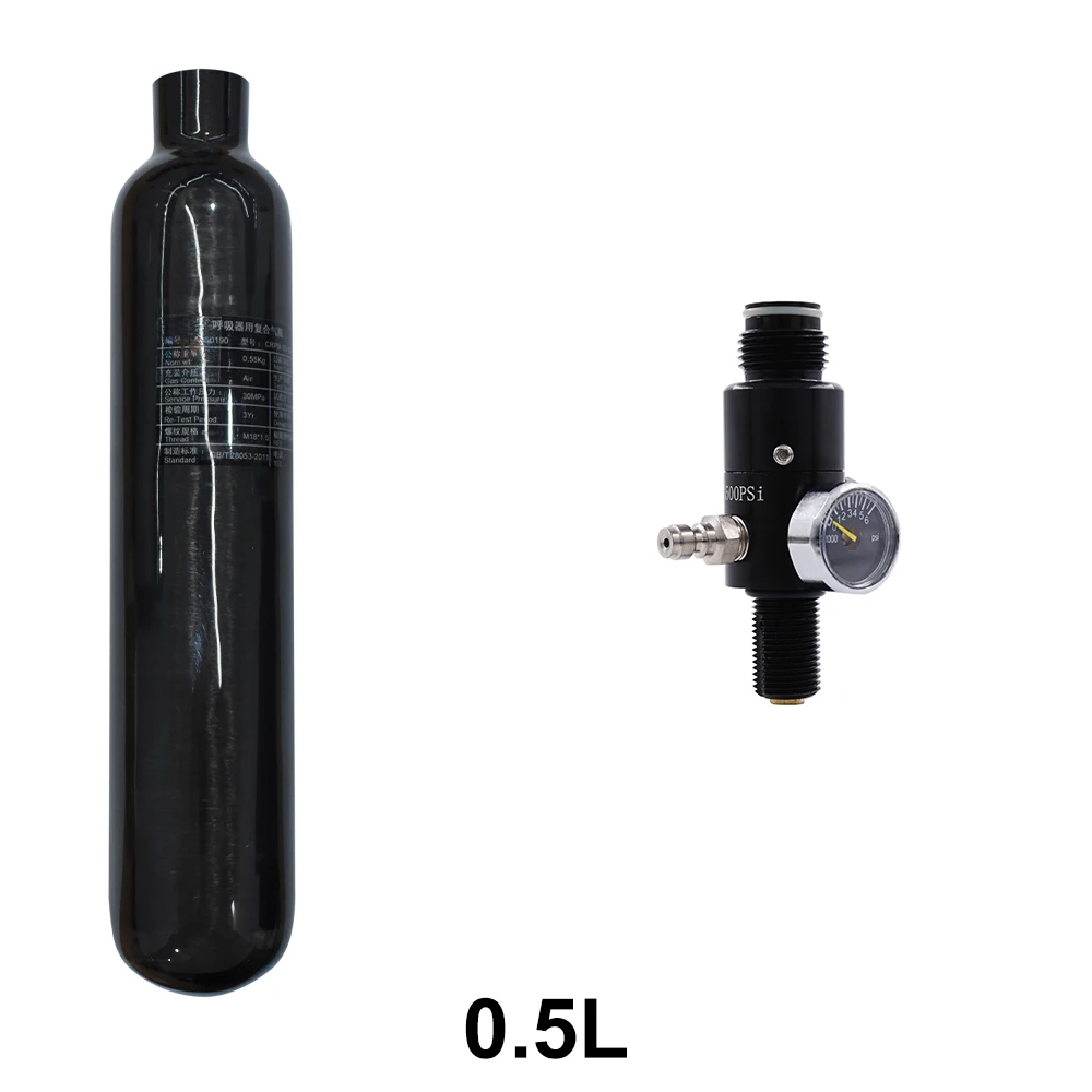 

0.5L 4500Psi, 300Bar, 30Mpa Carbon Fiber Cylinder Air Bottle, Diving Tank, HPA Regulator Valve, Fill Station, M18 * 1.5