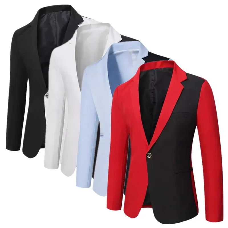 Fashion Men Wedding Prom Party Suit Single Button Slim Fit Jacket Black / Red / White Trendy Singer Stage Performance Blazers