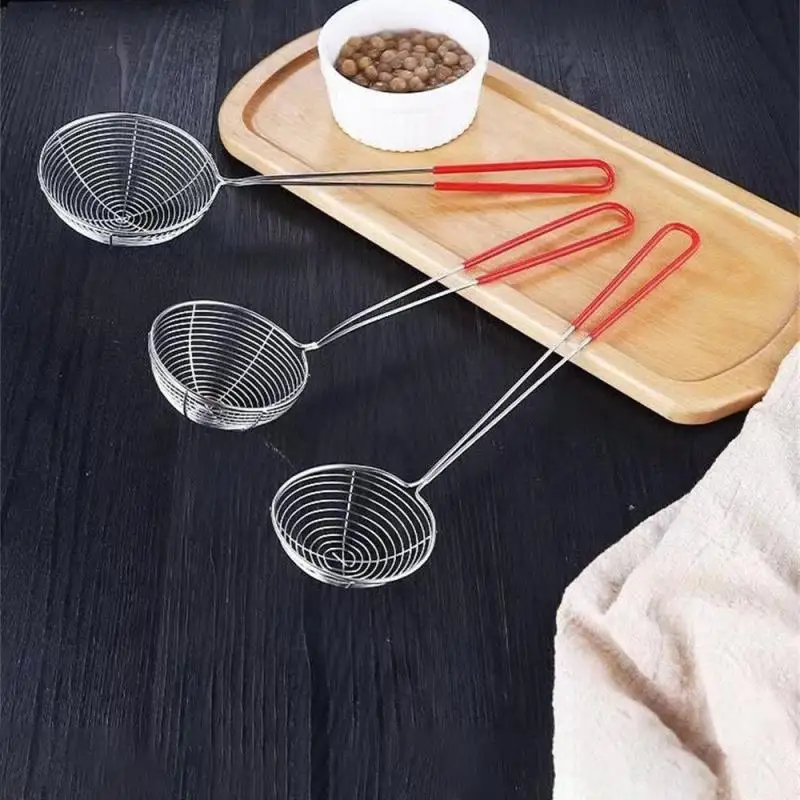 Stainless Steel Wire Drain Scoop Hot Pot Drain Scoop Drain Oil Spill Scoop Noodles Powder Spoon Milk Tea Shop Pearl Filter Spoon