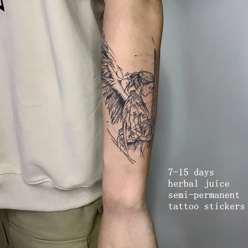 Autocollants de Tatouage en jus de plantes pour fille samouraï, faux tatouages Semi-permanents pour bras, éphère, dure 15 jours, pour homme et femme, Cool Art