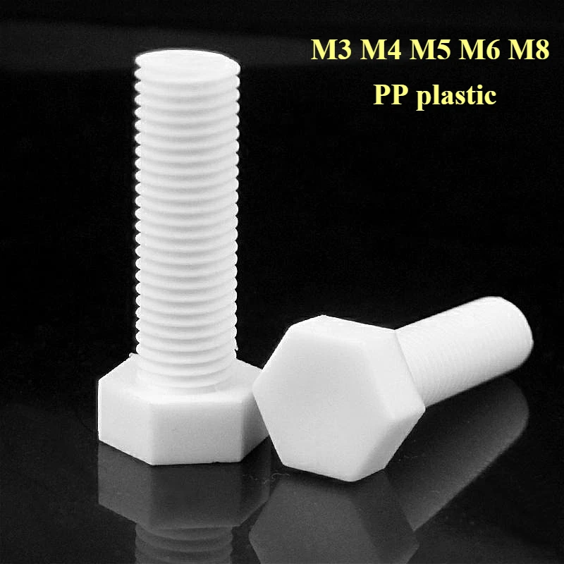 PP White Hexagon Head Screw M3 M4 M5 M6 M8 Polypropylene Insulated Plastic Hex Bolt for Heat/Electricity Insulation