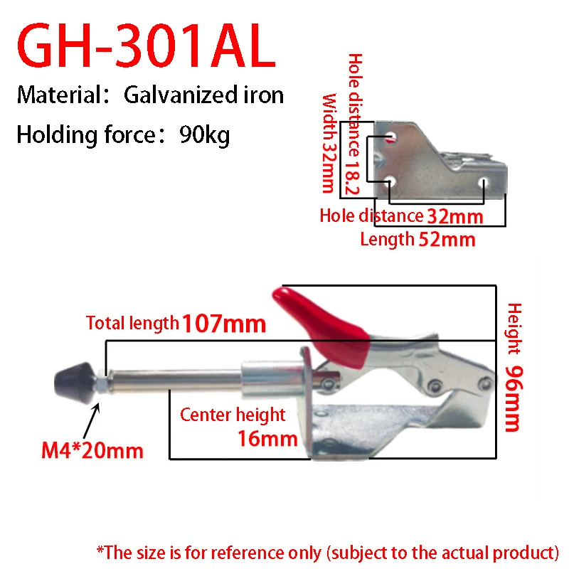 1/2/4/6Pcs GH-301AL Quick Release Toggle Clamp 90kg Push-pull Clamps Plunger Stroke Hand Tools Vertical Type Woodworking Clips