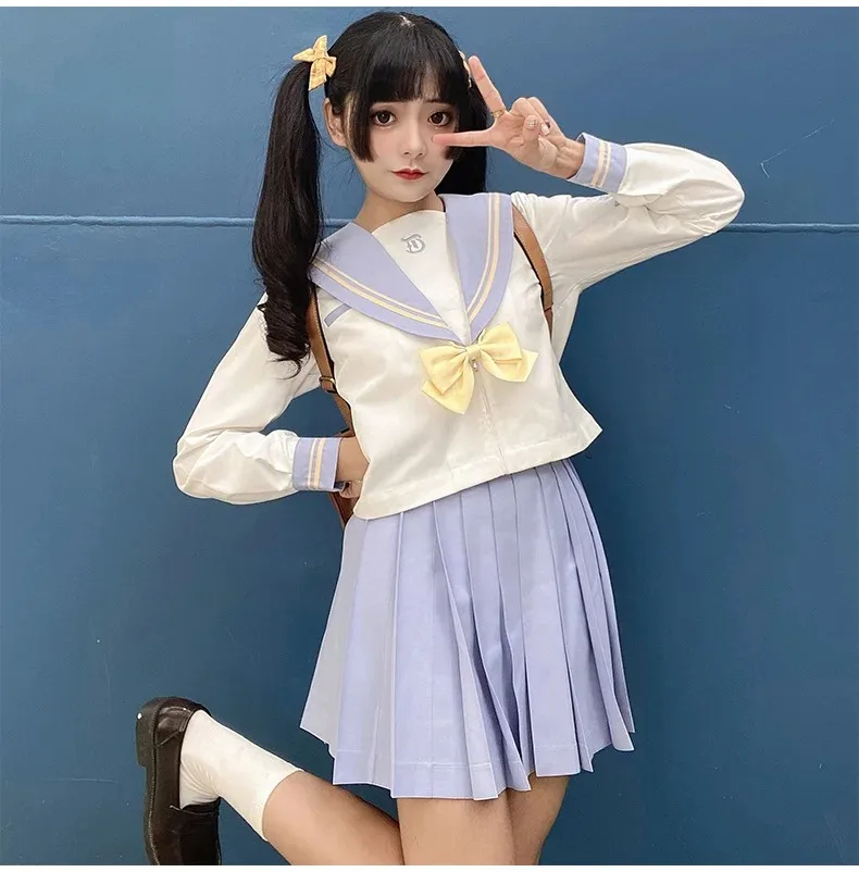 Uniforme feminino da escola japonesa, terno marinho com lágrimas, saia plissada, marinheiro, trajes de anime fuku, básico, recém-chegados, verão