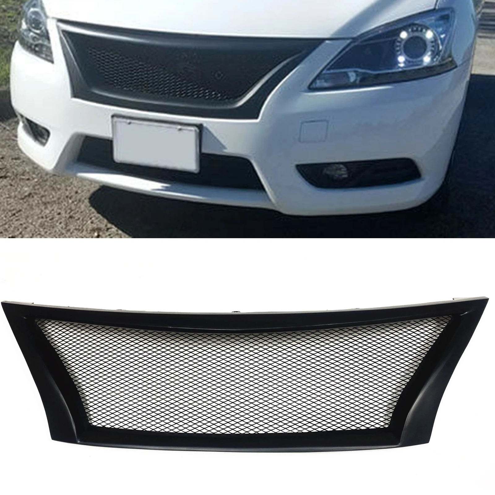 

For Nissan Sentra 2013 2014 2015 Front Grille Honeycomb Style Grill Fiberglass/Real Carbon Fiber Upper Bumper Hood Mesh Body Kit