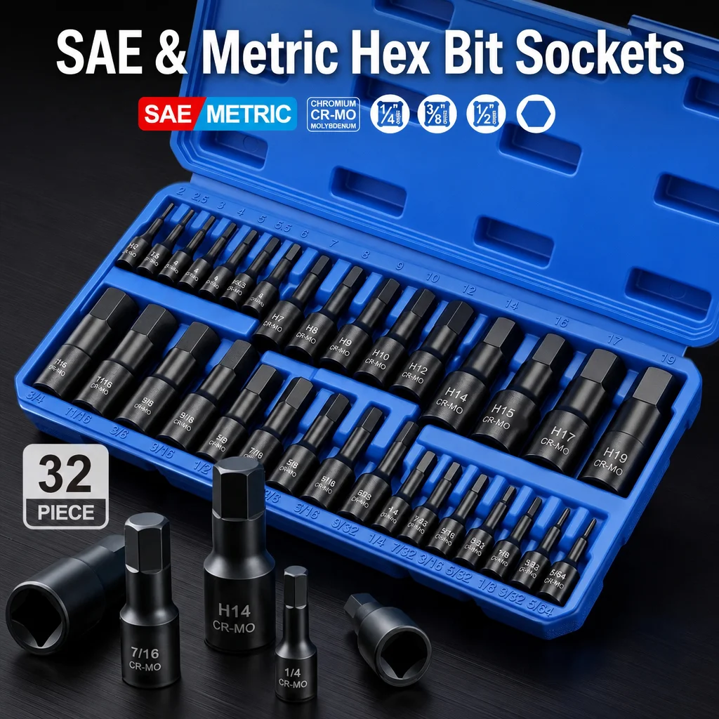 jeu-de-douilles-a-embout-hexagonal-a-impact-32-pieces-sae-et-metrique-acier-cr-mo-entrainement-1-4-3-8-et-1-2-construction-monobloc-avec-mallette-de-transport