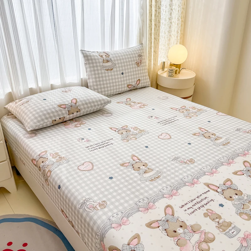 Skin-friendly Fitted Sheet and Pillowcase Cartoon Style Bed Cover Home Bed Linen Single/Twin/Queen/King Size Bedsheet Sabanas