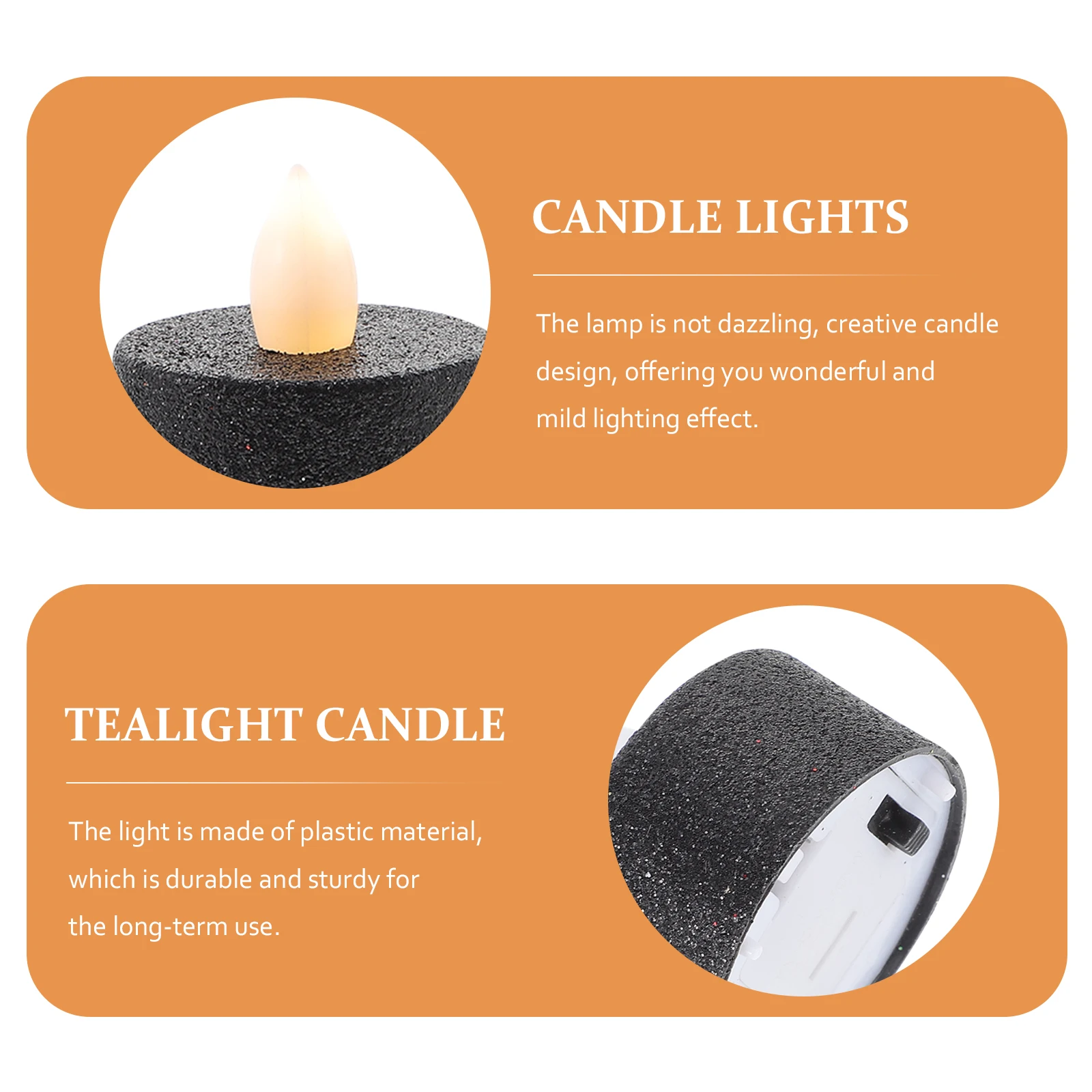 

12pcs LED Lights Black Glitter Coating White Core Tea Light Warm Yellow Glow Rechargeable Electric Candles Home Decor