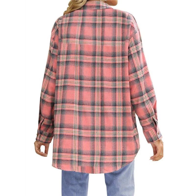 Camicie in flanella scozzese FX da donna Camicie oversize a maniche lunghe abbottonate Camicette Top