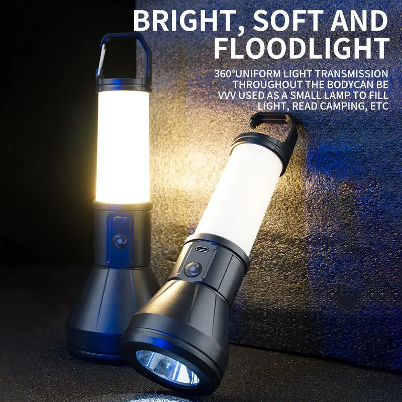 

Outdoor LED Flashlight USB Rechargeable Long Lasting Battery Waterproof 4 Modes Camping Lantern for Hiking Emergency Fishing