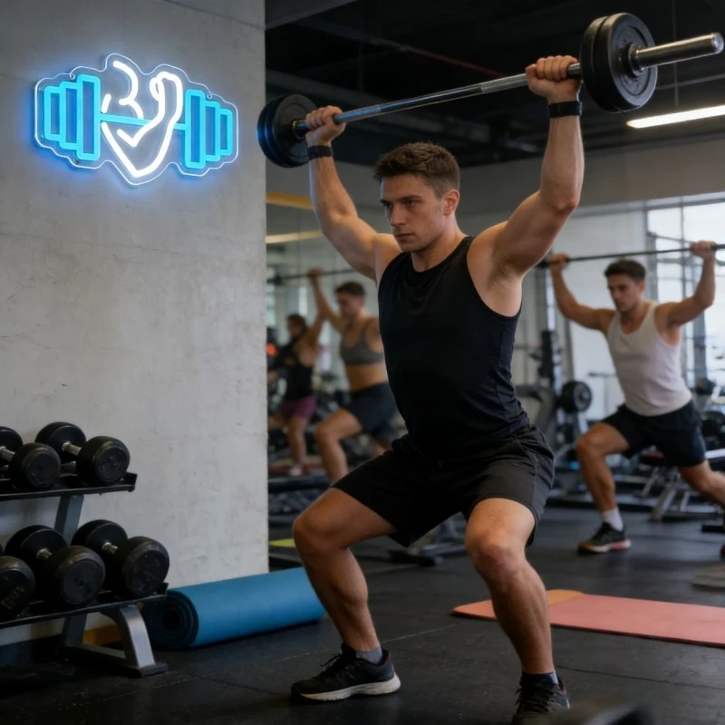 Bicep Dumbbell Neon Sign LED Wall Art for Home Gym Yoga Studio Fitness Room Decor Arabic God Reliance Quote Workout Lighting