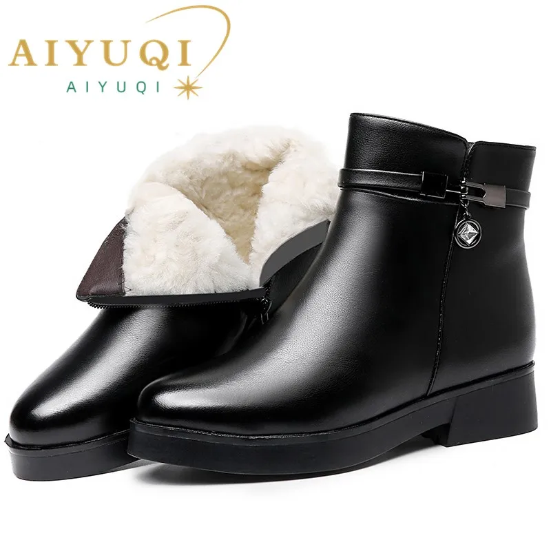 

AIYUQI Women Winter Boots Genuine Leather 2024 New Large Size Non Slip Mom Snow Boots Women Wool Warm Women Ankle Boots