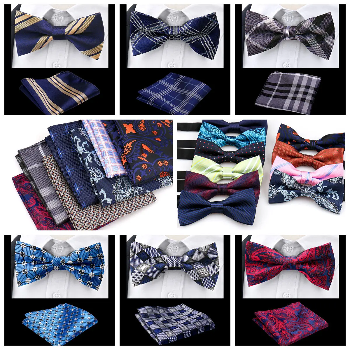 

58 Styles Men Bow Tie Sets Brand New Luxury Classic Stripe with Pocket Square Paisley Floral Polka Dot Wedding Business