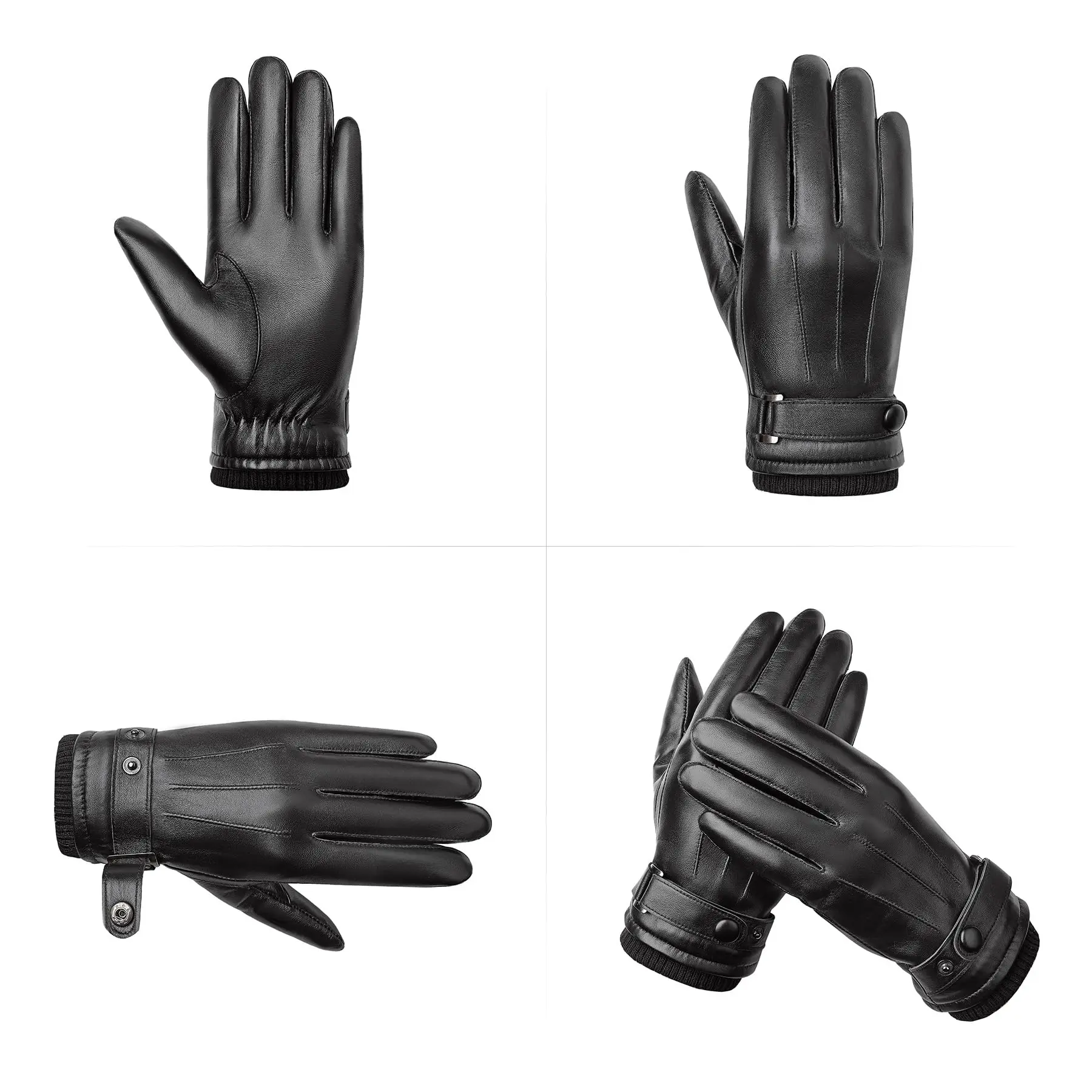 BISON-Guantes Térmicos de mezclilla para hombre, manoplas de piel de oveja 100% de cuero genuino para pantalla táctil, a prueba de viento, cálidos,